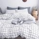 Twin Size Duvet Cover Set, White Plaid Microfiber Down Quilt Bedding Cover with Zip Ties, 2 Piece - 68x90 inch XL Extra Long