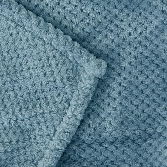 Waffle Textured Slate Blue Fleece Blanket, Super Soft and Warm 50x70 inches Throw Blanket for Couch, Cozy, Fuzzy and Lightweight
