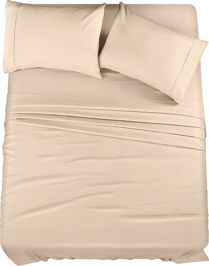 King Bed Sheets Set - 4 Piece Bedding - Brushed Microfiber - Shrinkage and Fade Resistant - Easy Care (King, Beige)